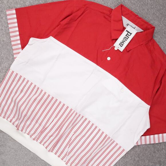 VTG 80s 90s Award Deadstock Large Red White Striped Short Sleeve Collared Shirt - Picture 7 of 9